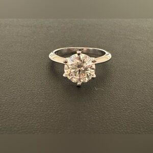 3 ct brilliant round Moissanite set in knife edge sterling ring - GRA report
